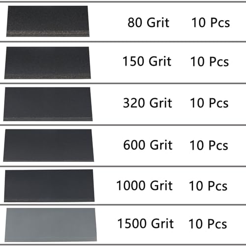60 Pcs 9x3.6 Inch 6 Grit Mixed Packing Wet and Dry Sandpaper Sheets, Woodworking Furniture/Automobiles/Metal/Lacquer Polishing Sanding Sheets, 80/150/320/600/1000/1500 Grit - style: Mix 80-1500 Grit