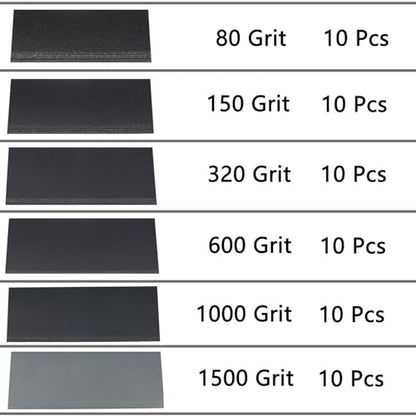 60 Pcs 9x3.6 Inch 6 Grit Mixed Packing Wet and Dry Sandpaper Sheets, Woodworking Furniture/Automobiles/Metal/Lacquer Polishing Sanding Sheets, 80/150/320/600/1000/1500 Grit - style: Mix 80-1500 Grit