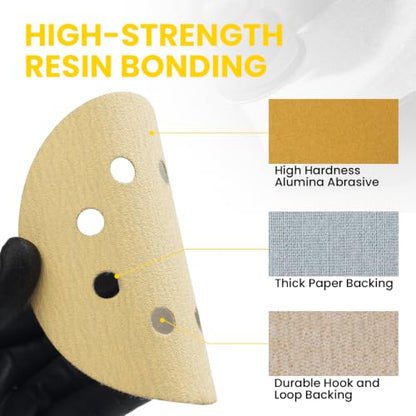 50 PCS 5 Inch 8-Hole Hook and Loop Sanding Discs Assorted 40 60 80 120 150 180 220 320 400 600 800 1000 Grit Aluminum Oxide Sandpaper for Random Orbital Sanders - style: 50 PCS 40-1000 Grit