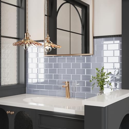 CRE8TIVE 16 Sheets Silver Peel and Stick Subway Tile Backsplash for Kitchen Bathroom 12"x12" 3D Metallic Stainless Steel Look Wall Tile Waterproof Stick on Backsplash Tiles for Living Room Fireplace - size: 12"x12" (16-Sheets)