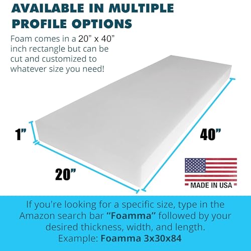 Foamma 1" x 20" x 40" Medium Density Upholstery Foam Cushion (Seat Replacement, Upholstery Sheet, Foam Padding) Made in USA - color: Medium Density, size: 1" x 20" x 40"