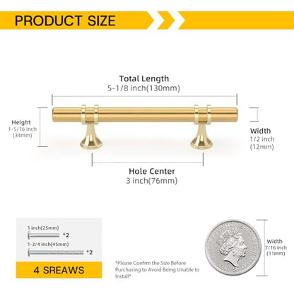 Rergy 10 Pack 3 Inch Hole Center Gold Handles for Cabinets Kitchen Pulls - color: Gold, size: 3in Hole Center(76mm)