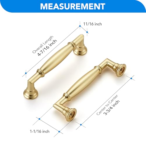 HOME EDIT Brushed Gold Cabinet Handles 3-3/4 Inch Pulls 5 Pack - color: Brushed Gold, size: 3-3/4 inches Hole Center