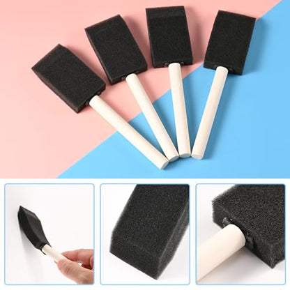 8 Pack Foam Paint Brushes, 1.6 Inch Width, Black, Wooden Handle