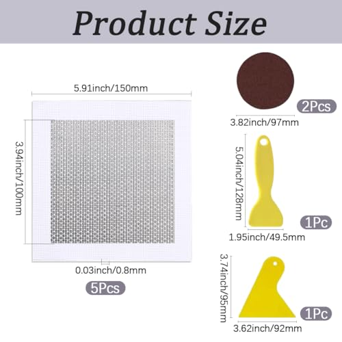 GORGECRAFT Drywall Repair Kit 5.9x5.9 Inch Aluminum Self-Adhesive Mesh Repair Patches for Large Hole Dry Wall Mesh Patch Cover with Scraper and Sandpaper for Bathroom Wall Ceiling Nail Holes Outlets - size: 5.9 x 5.9 inch