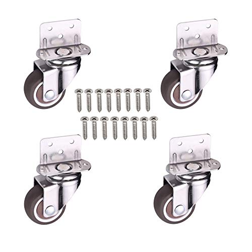 Norgail 4 Pack 1Inch L-Shaped Plate Swivel Caster, Ball Bearing L-Shaped Side Mount Plate Thermoplastic Rubber Wheel Metal Housing, Total Load Capacity 80Lbs/36Kg,Rotate 360 Degrees