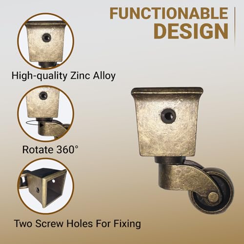 Vintage-Wheel-Caster-Cups Square Cup Swivel Wheel Casters for Furniture, Piano Stands, Tables, Cabinets, Bookshelves, Plant Stands 2.6 x 1.5 Inch (2PCS) by Emptty - style: Square