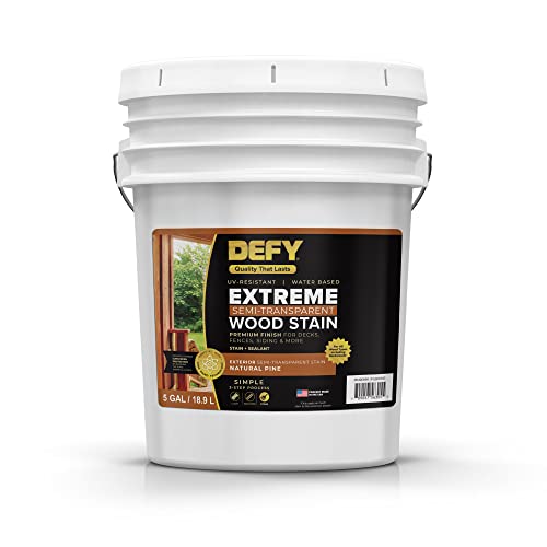 DEFY Extreme Wood Stain and Sealer in One - 5 Gallon Semi-Transparent Waterproof Coating for All Wood Types - Natural Pine - color: Natural Pine, size: 5 Gallon