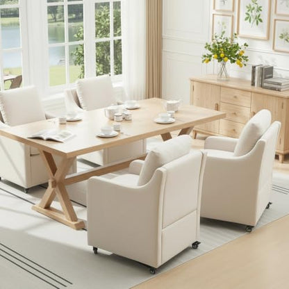 Dining Chairs with Wheels Set of 2 - color: Beige