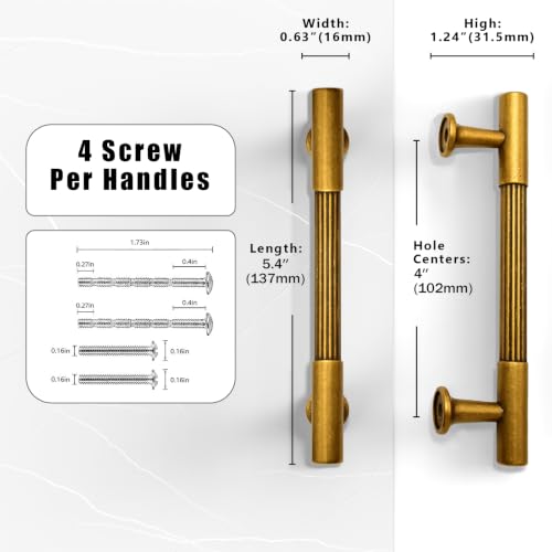 10 Pack Antique Brass Cabinet Pulls 4 Inch(102mm) Kitchen Cabinet Handles Cabinet Hardware for Drawer Pulls - color: Antique Brass, size: 4" Hole Center