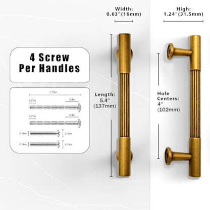 10 Pack Antique Brass Cabinet Pulls 4 Inch(102mm) Kitchen Cabinet Handles Cabinet Hardware for Drawer Pulls - color: Antique Brass, size: 4" Hole Center