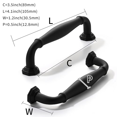 khtumeware 10 Pack 3-1/2 Inch(89mm) Black Cabinet Pulls Heavy Duty Solid Cabinet Hardware for Cupboard Drawer Pulls Dresser Handle - color: Matte Black, size: 3-1/2 inch Hole Center