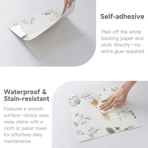 20pcs Floral Marble Peel and Stick Shower Wall Panels 11.8"x11.8" - color: Floral-patterned