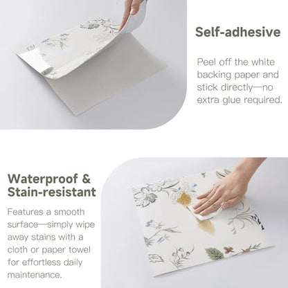 20pcs Floral Marble Peel and Stick Shower Wall Panels 11.8"x11.8" - color: Floral-patterned
