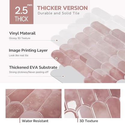 Vamos Tile 10-Sheet Backsplash Peel and Stick Tile,Pink Self Adhesive Tiles - color: Pink with Pink Grout