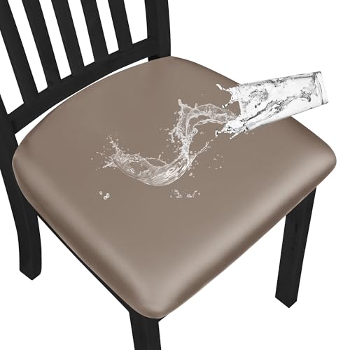 Easy-Going Waterproof PU Leather Seat Covers for Dining Room Chairs Set of 4, Taupe - color: Taupe