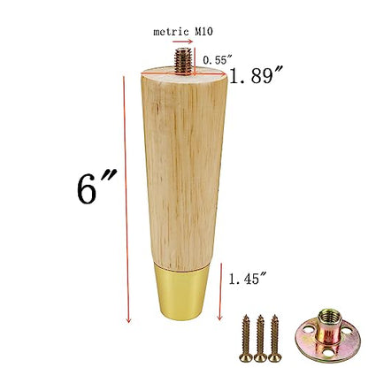 M10 Furniture Legs,6 inch Height Wood Round Tapered,Wood Color