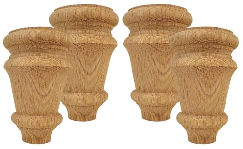 Highland Manor Wood Products Baymont Bun Foot - 4 1/2" Tall x 2 7/8" Wide - Unfinished Wooden Furniture Feet for Beds, Sofas, Dressers, and Kitchen Cabinets (Oak) (Set of 4)