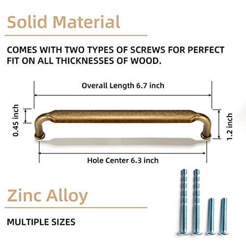 Goo-Ki 6 Pack 6-1/4 Inch （160mm） Hole Center Cabinet Pulls Antique Brass Zinc Alloy Kitchen Drawer Pulls Drawer Handles 6.7 Inch Length 2202-GT-160 - color: Antique Brass, size: 6-1/4 Inch Hole Centers