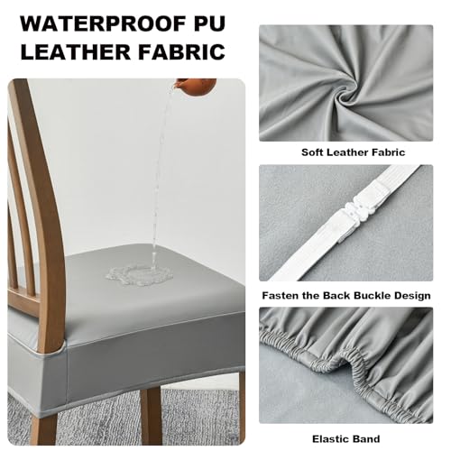 FUANGUI Dining Chair Covers Set of 2, Kitchen Chair Seat Covers - color: Pu-grey