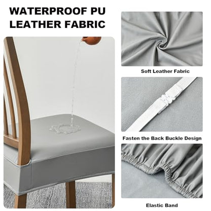 FUANGUI Dining Chair Covers Set of 2, Kitchen Chair Seat Covers - color: Pu-grey
