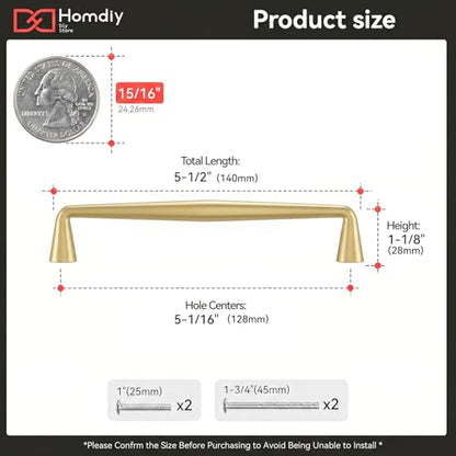 homdiy 10 Pack 5in Gold Cabinet Pulls for Kitchen Cabinet Handles - color: Brushed Brass, size: 5-1/16in(128mm) hole centers