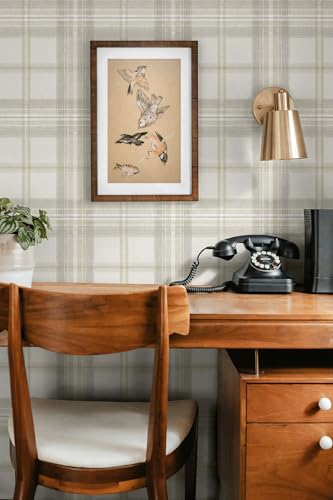 NextWall Harry & Grace Herringbone Plaid Premium Matte Non-Woven Peel and Stick Wallpaper (Frosted Calcutta) - color: Frosted Calcutta