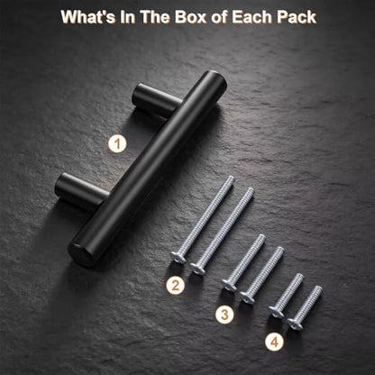 Probrico 30 Pack Holes Centers(64mm) 2.5inch Flat Black Kitchen Cabinet Pulls, Stainless Steel Dresser Drawer Handles, 4inch Length Modern T Bar Pull Handle for Bedroom - size: Center to Center: 2.5 inch