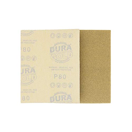 Dura-Gold Premium 1/4 Sheet Gold Sandpaper Sheets, 80 Grit (Box of 25) - size: 80-Grit