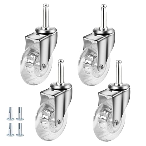 3" Swivel Caster Wheels, M8×38mm, Crystal Clear, Set of 4 - size: 3",No Brake