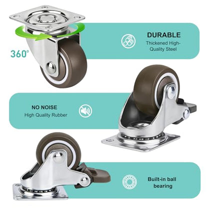 1.5 Inch Caster Wheels for Furniture, 360 Swivel Small Rubber Casters Set 8