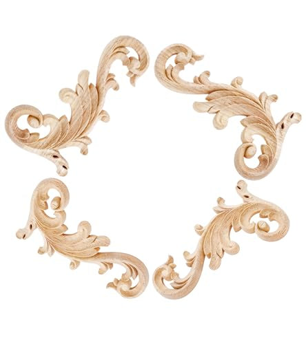 2Pairs Wood Carved Appliques Corner Wooden Carving Onlays Furniture Decals - color: 2-Pair, size: 20x9cm/7.87x3.54inch