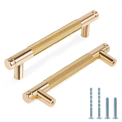 5" Length Knurled Cabinet Pulls 12 Pack - 3-3/4" Hole to Hole, Golden - color: Gold, size: 96mm | 3-3/4 inch C/C