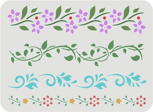 FINGERINSPIRE Flower Border Stencil (4 Style) 11.7x8.3inch Vines Stencil