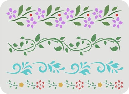 FINGERINSPIRE Flower Border Stencil (4 Style) 11.7x8.3inch Vines Stencil