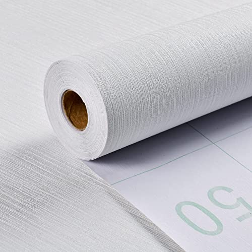 Haimin Grasscloth Textured Wallpaper 24in X 393in Fabric Contact Paper White Wall Paper Linen Peel and Stick Self-Adhesive Thick Vinyl Embossed Film Wallpaper (White) - color: White