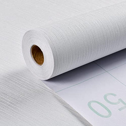 Haimin Grasscloth Textured Wallpaper 24in X 393in Fabric Contact Paper White Wall Paper Linen Peel and Stick Self-Adhesive Thick Vinyl Embossed Film Wallpaper (White) - color: White