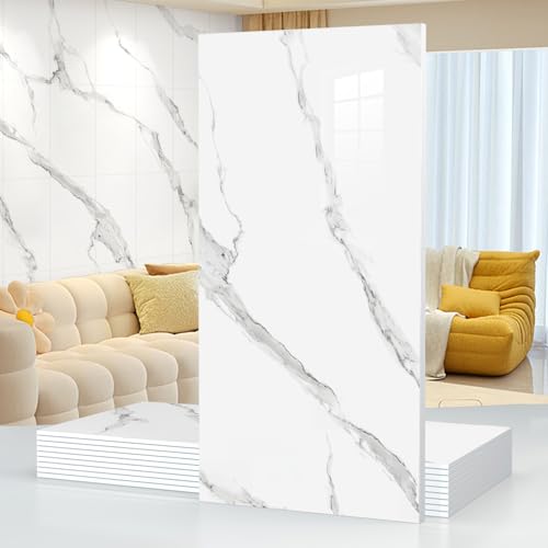 10pcs Marble Peel and Stick Waterproof Wall Panels,Heat-Resistant Backsplash Tile, 23.6"x11.8" PVC Foam Wall Sticker for Kitchen,Living Rooms,TV Walls,White and Gray (Not Real Tile 19.4Sq. Ft.) - color: White Gray, size: 23.6" x 11.8" x 2.5MM x 10Pack