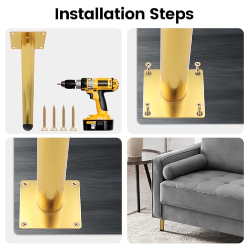 Geesatis 8 Inch Metal Furniture Legs 4Pcs, Slant Angled Tapered Legs,Gold - color: Gold, size: Height: 8 inch & Straight