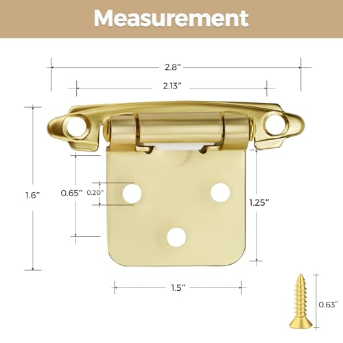 30 Pack 15 Pair Gold Cabinet Hinges, 1/2" Overlay Semi-Concealed Hinges - color: Gold, size: 1/2" Overlay
