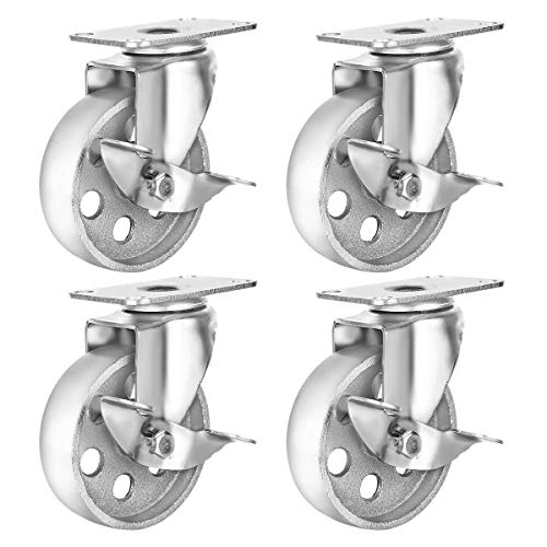 4" Steel Plate Caster Wheels, Set of 4, with Brake - size: 4" With Brake