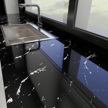 Glossy Black Marble Contact Paper for Countertops Peel and Stick Wallpaper - color: Black, size: 15.7" x 78.7"