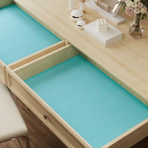 VaryPaper 15.7" x 78.7" Aqua Blue Velvet Fabric Self Adhesive Felt Drawer Liner Soft Fabric Flocking Lining for Jewelry Box Dresser Shelves Velvet Wallpaper Peel and Stick Large Felt Sheets for Crafts - color: Aqua Blue