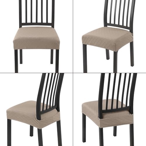SearchI Dining Chair Seat Covers Set of 4, Rear Covered, Check Khaki - color: Check Jacquard Khaki