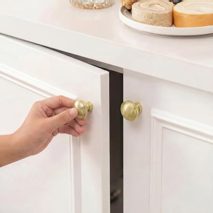 Goldenwarm Brushed Gold Cabinet Knobs, Round Drawer Handles 1-1/4 Inch 10 Pack | Rustproof Single Hole Cabinet Hardware, Solid Zinc Alloy, Screws Included for Cupboard Closet Furniture Upgrade - color: Brushed Brass, size: Knob(1-1/4 In)