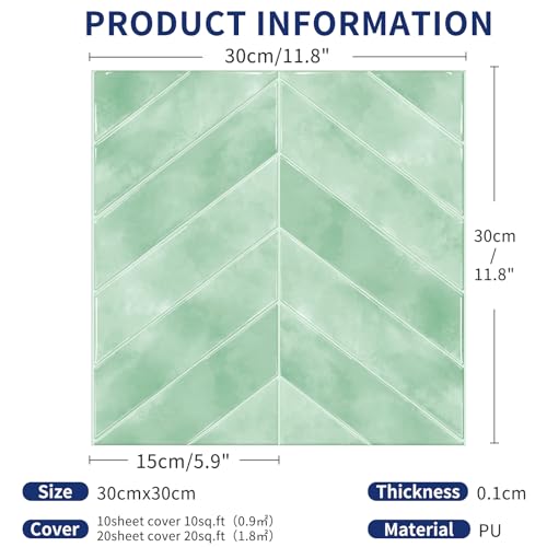 MORCART 10PCS 11.8"x11.8" Herringbone Peel and Stick Backsplash - color: Light Green