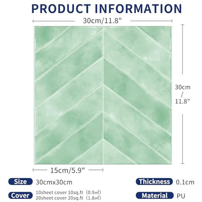MORCART 10PCS 11.8"x11.8" Herringbone Peel and Stick Backsplash - color: Light Green