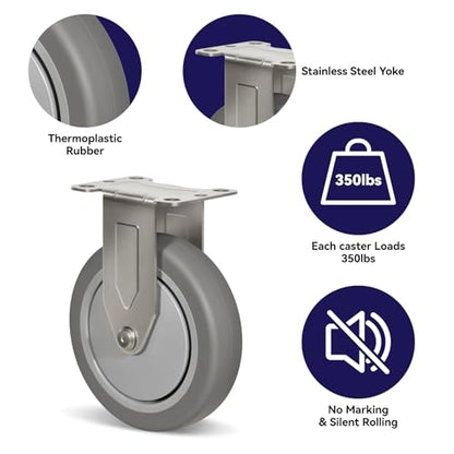 5" Caster Wheels Heavy Duty, Stainless Steel Casters for Hospitals Food Labs, Each Industrial Rubber Caster Load 350 lbs(12 Rigid) - style: 12 Rigid