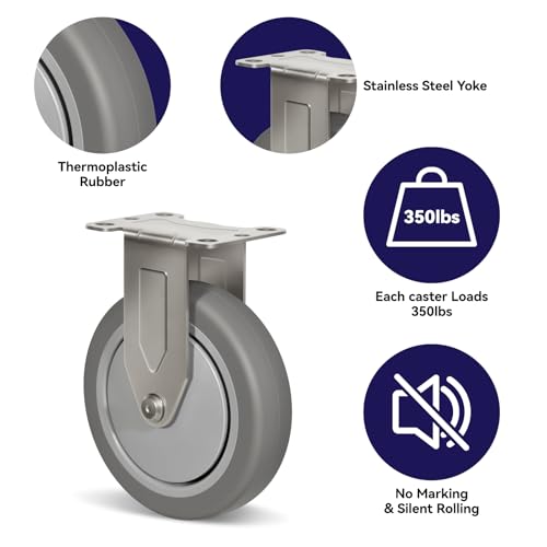 5" Caster Wheels Heavy Duty, Stainless Steel Casters for Hospitals Food Labs, Each Industrial Rubber Caster Load 350 lbs(12 Rigid) - style: 12 Rigid