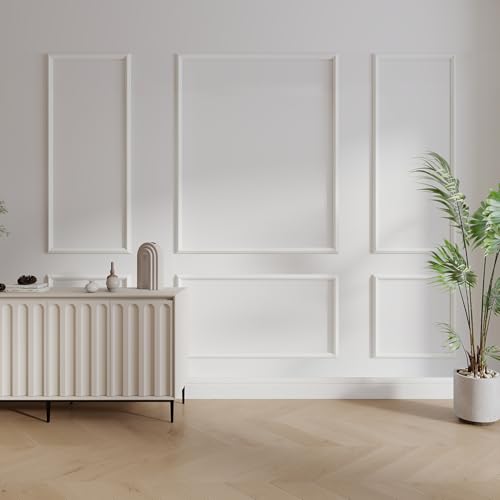 JBER Peel and Stick Wall Molding Kit, 6 Pre-Cut Wainscoting Panels - color: White-3 Pack-A, size: 78 x 24 in+78 x 48 in